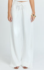 Nicole Pants - High Waist Elasticated Gathered Waist Wide Leg Pants in White