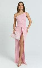 Nicolette Maxi Dress - One Shoulder Faux Wrap Bodycon Dress in Blush