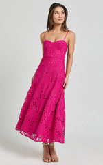 Nikka Midi Dress - Sweetheart Bustier Lace Dress in Pink