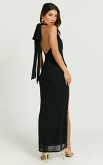 Nikki Maxi Dress - Halter Thigh Split Wrap Dress in Black