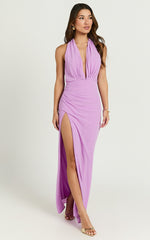 Nikki Maxi Dress - Halter Thigh Split Wrap Dress in Lilac