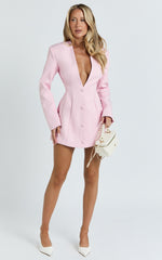 Ninette Mini Dress - V Neck Tulip Hem Blazer Dress in Pink