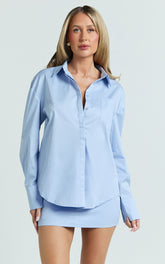 Noemie Top - Over Sized Button Down Shirt in Cornflower Blue