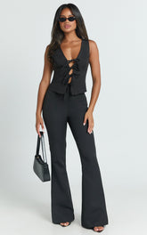 Nola Pants - Mid Waisted Pleated Flare Pants in Black