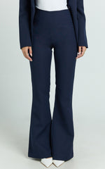 Nola Pants - Mid Waisted Pleated Flare Pants in Navy