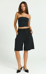 Nola Shorts - Mid Waist Bermuda Relaxed Fit Shorts in Black