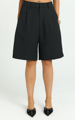 Nola Shorts - Mid Waist Bermuda Relaxed Fit Shorts in Black