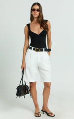 Nola Shorts - Mid Waist Bermuda Relaxed Fit Shorts in White
