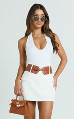 Nola Skort - High Waisted Utility Pocket Skort in White