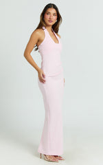 Norma Maxi Dress - Halter Neck Sleeveless Dress in Soft Pink
