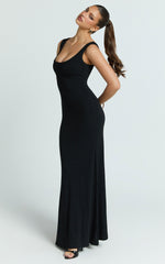 Odette Maxi Dress - Scoop Neck A Line Dress in Black