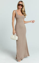 Odette Maxi Dress - Scoop Neck A Line Dress in Mocha