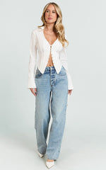Olinka Top - V Neck Fitted Button Front Shirt in White