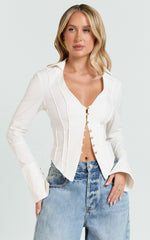 Olinka Top - V Neck Fitted Button Front Shirt in White