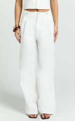 Oliver Pants - High Waist Wide Leg Pleated Pants in White