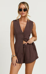 Olivia Shorts - Drawstring Relaxed Linen Shorts in Chocolate