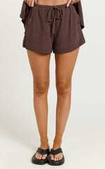 Olivia Shorts - Drawstring Relaxed Linen Shorts in Chocolate