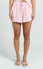 Olivia Shorts - Drawstring Relaxed Linen Shorts in Pink