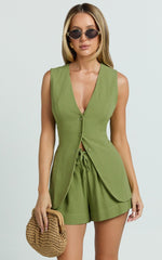 Olivia Shorts - Drawstring Relaxed Linen Shorts in Sage