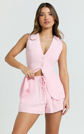 Olivia Shorts - Drawstring Relaxed Linen Shorts in Pink