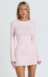 Ondine Mini Dress - Knit Long Sleeve Bodycon Dress in Pink