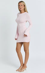 Ondine Mini Dress - Knit Long Sleeve Bodycon Dress in Pink