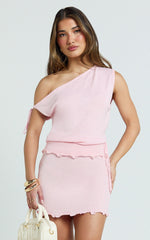 Ondine Mini Skirt - Scalloped Folder Over Tie Skirt in Baby Pink