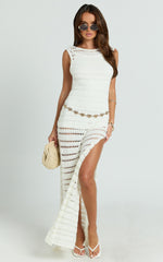 Orlando Maxi Dress - Boat Neck Low Back Side Split Knit Dress in Off White