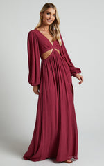 Paige Maxi Dress - Side Cut Out Balloon Sleeve Dress in Mulberry