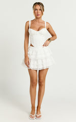 Pascal Mini Skirt - Lace Trim Tiered Skirt in Ivory