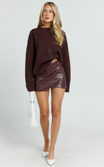 Patricia Mini Skirt - Mid Rise Fitted Patent Leather Skirt in Wine