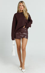Patricia Mini Skirt - Mid Rise Fitted Patent Leather Skirt in Wine
