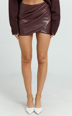 Patricia Mini Skirt - Mid Rise Fitted Patent Leather Skirt in Wine