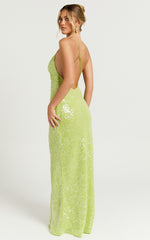 Payton Maxi Dress - Cowl Neck Low Back Dress in Green