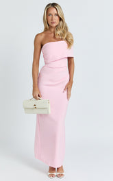 Pearce Maxi Dress - Gathered One Sleeve Bodycon Dress in Pale Pink