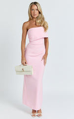 Pearce Maxi Dress - Gathered One Sleeve Bodycon Dress in Pale Pink