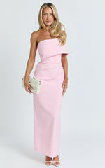Pearce Maxi Dress - Gathered One Sleeve Bodycon Dress in Pale Pink