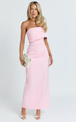 Pearce Maxi Dress - Gathered One Sleeve Bodycon Dress in Pale Pink