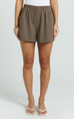 Peony Shorts - High Waist Gathered A Line Elastic Waist Shorts in Mocha