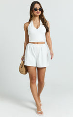 Peony Shorts - High Waist Gathered A Line Elastic Waist Shorts in White