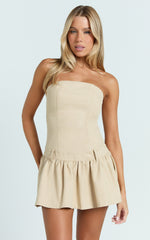 Perry Mini Dress - Drop Waist Strapless Dress in Stone