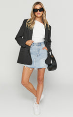 Pieta Mini Skirt - Recycled Cotton Raw Hem Denim Skirt in Mid Blue Wash