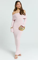 Pietra Maxi Dress - Knit Off Shoulder Dress in Baby Pink