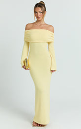 Pietra Maxi Dress - Knit Off Shoulder Dress in Lemon