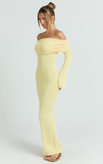 Pietra Maxi Dress - Knit Off Shoulder Dress in Lemon