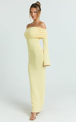 Pietra Maxi Dress - Knit Off Shoulder Dress in Lemon