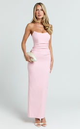 Pietra Maxi Dress - Scoop Neck Side Seam Tucks Fitted Dress in Pink