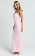 Pietra Maxi Dress - Scoop Neck Side Seam Tucks Fitted Dress in Pink