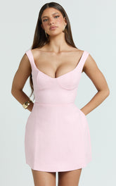 Pietra Mini Dress - Off Shoulder Gathered Bodycon Dress in Pale Pink