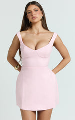 Pietra Mini Dress - Off Shoulder Gathered Bodycon Dress in Pale Pink